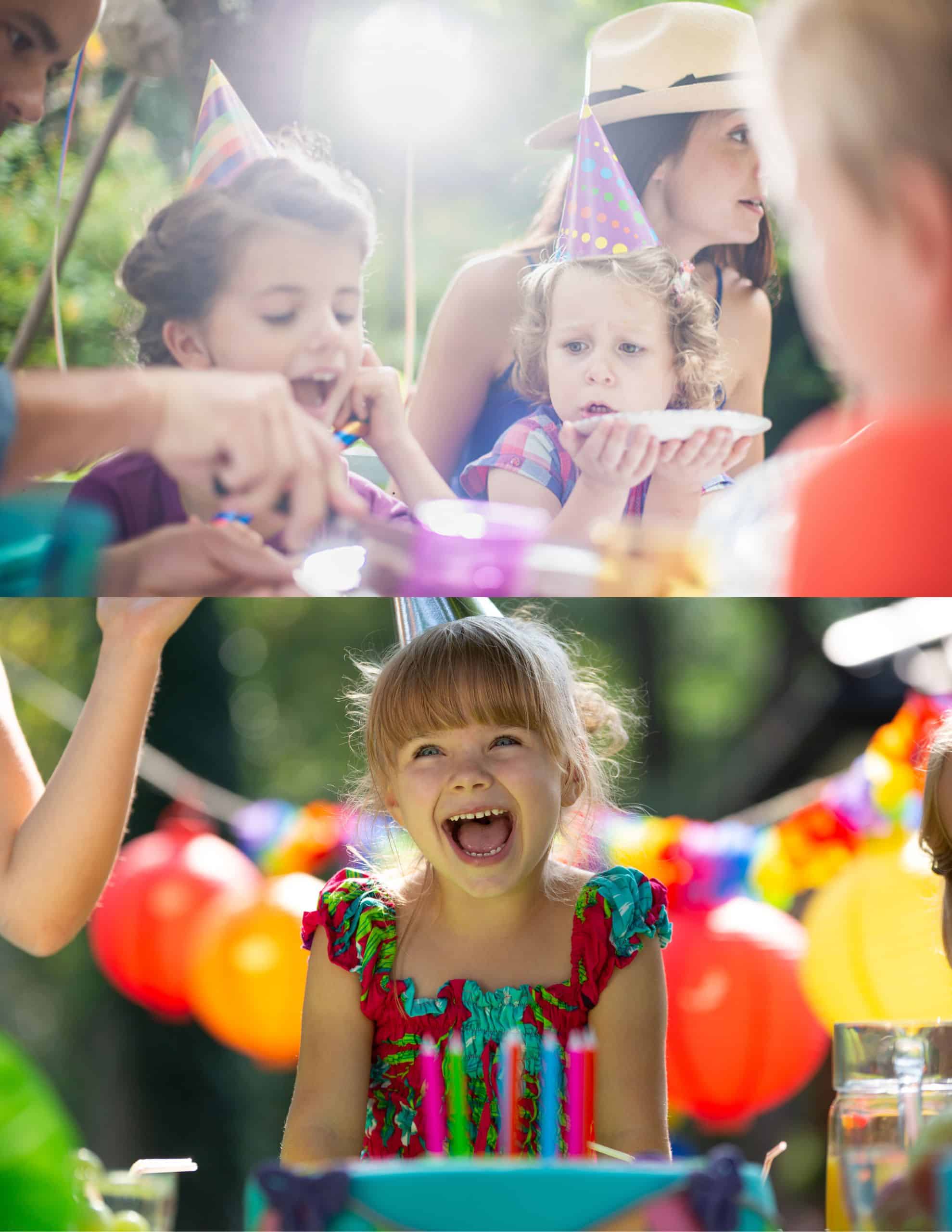 Enfants qui rient lors d'un anniversaire organisé en extérieur
